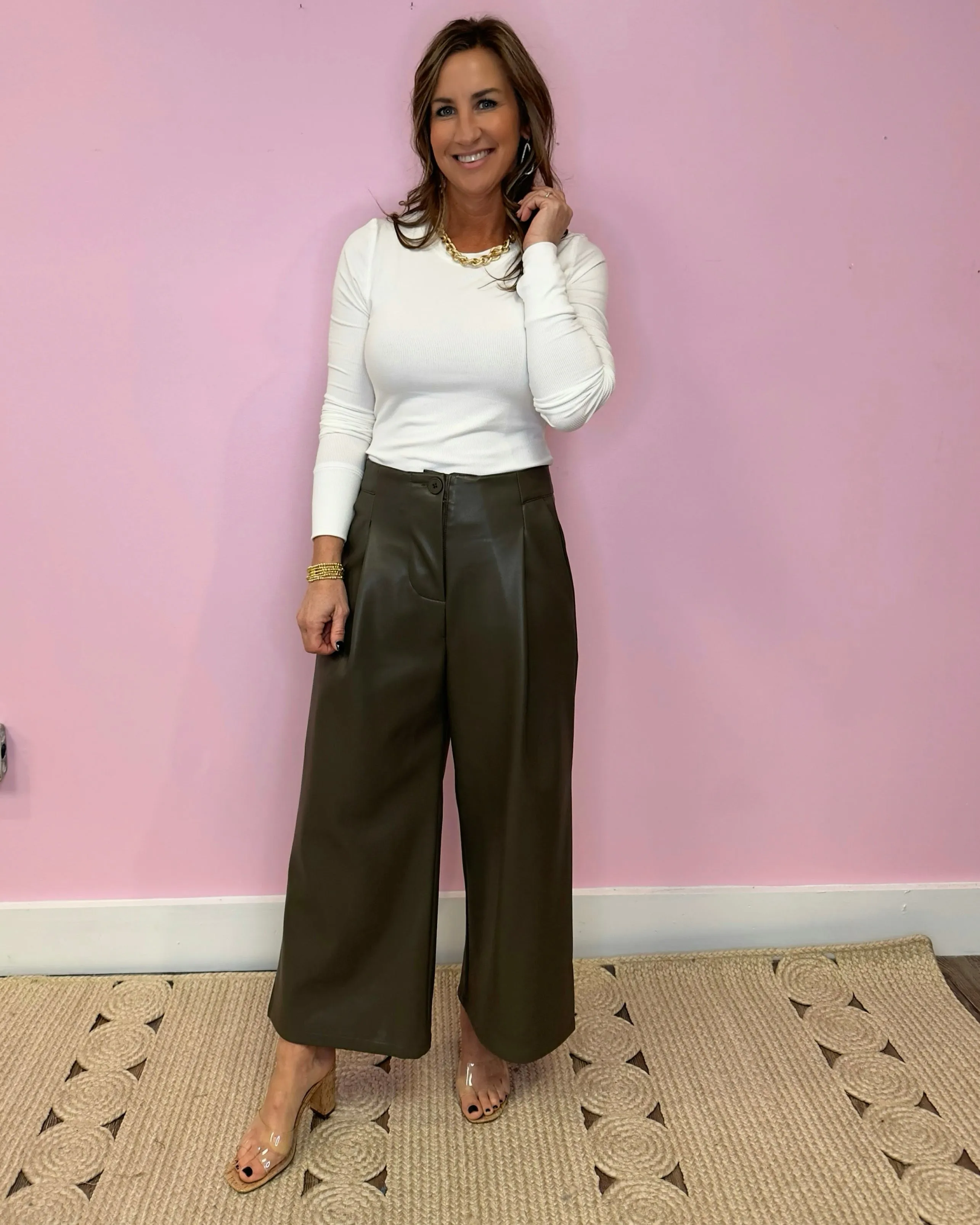 Dare You To Dark Olive Pleather Pants