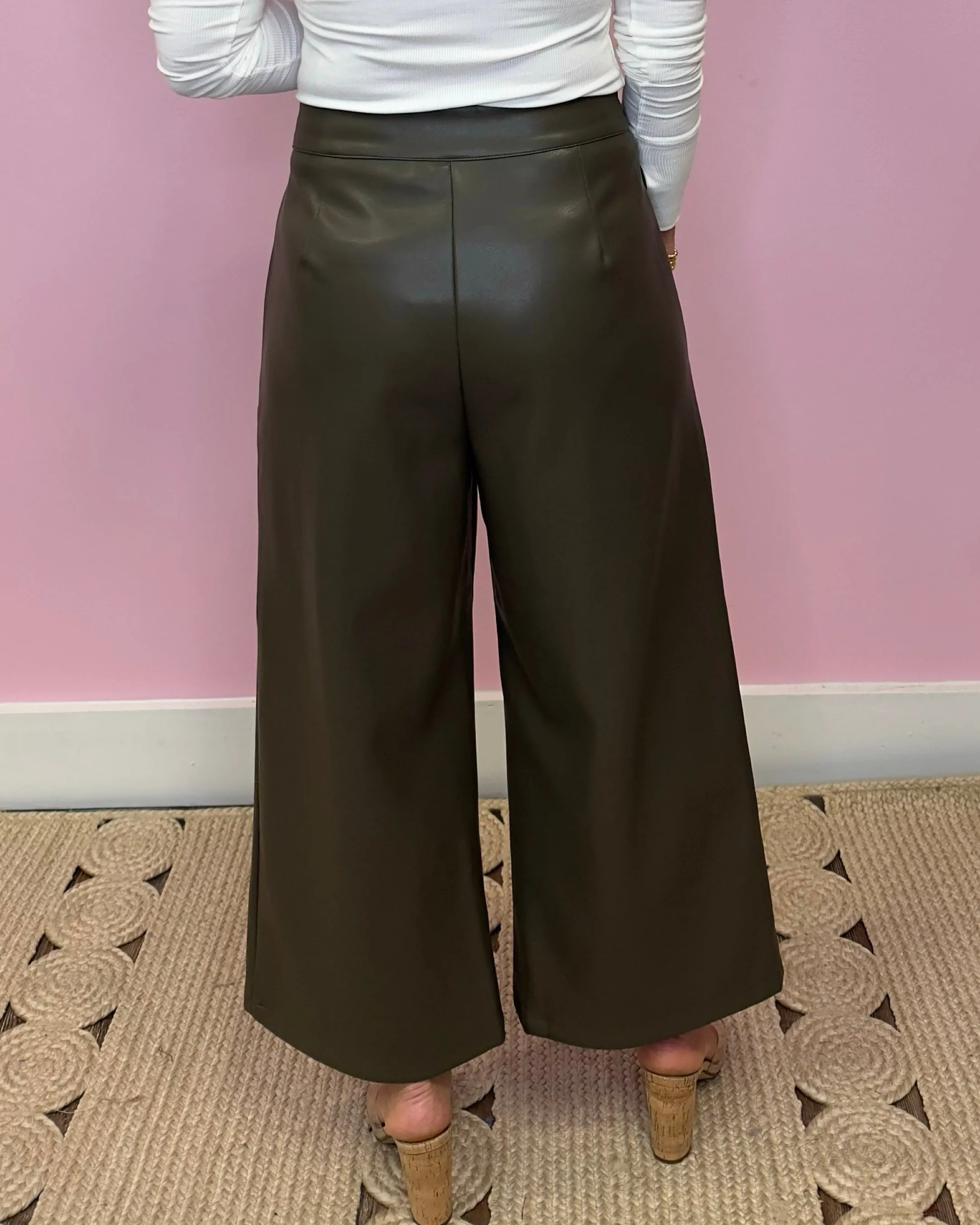 Dare You To Dark Olive Pleather Pants