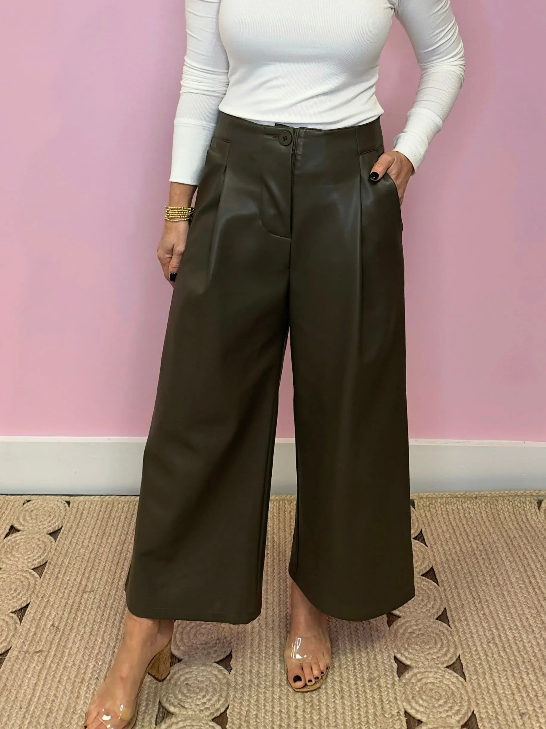 Dare You To Dark Olive Pleather Pants