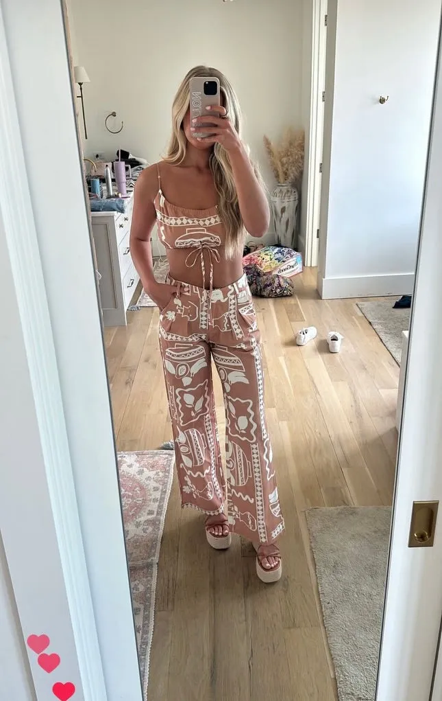 Margo Printed Trouser Set- Tan