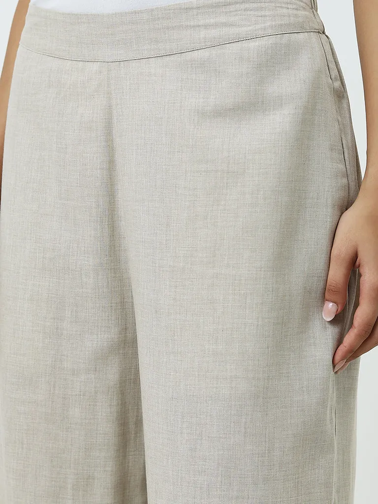 Utsa Beige High-Rise Cotton Ethnic Pants