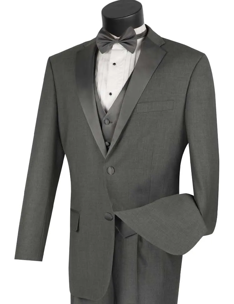 Vinci Regular Fit 4 Piece Tuxedo with Vest Bow Tie (Gray) 4TV-1